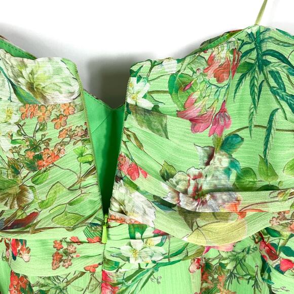 Jay Godfrey Lydia Floral Romper Mini Green Chiffon Sweetheart Strapless Sz 8 - Picture 12 of 12